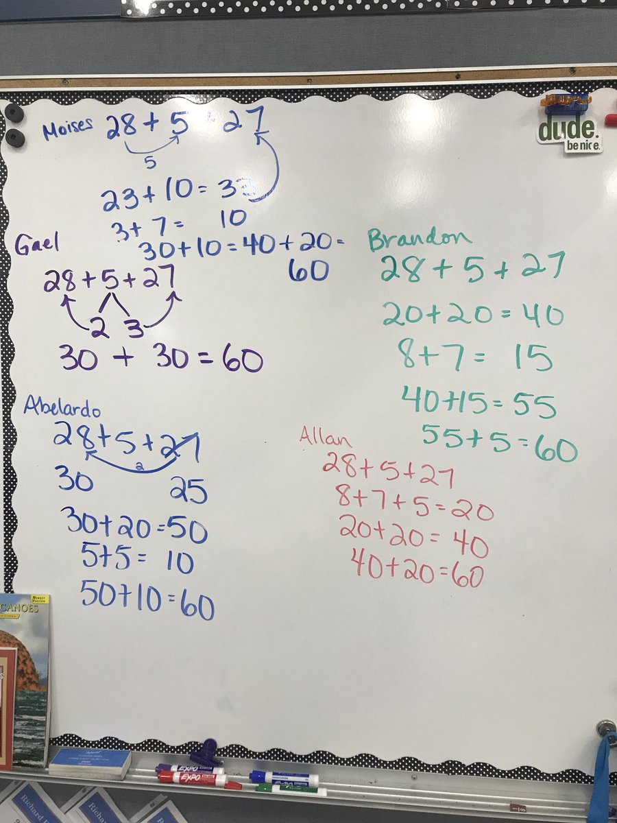 teachrundisney's tweet photo. Whoa! These mathematical thoughts are amazing me...who knew there were so many ways to solve a problem! Math rotations are also in full swing...technology...math projects...and my fav- teacher time! #hesdpride #BulldogPride #numbertalks #mathmaticiansatwork https://t.co/SGNR0nX8yX