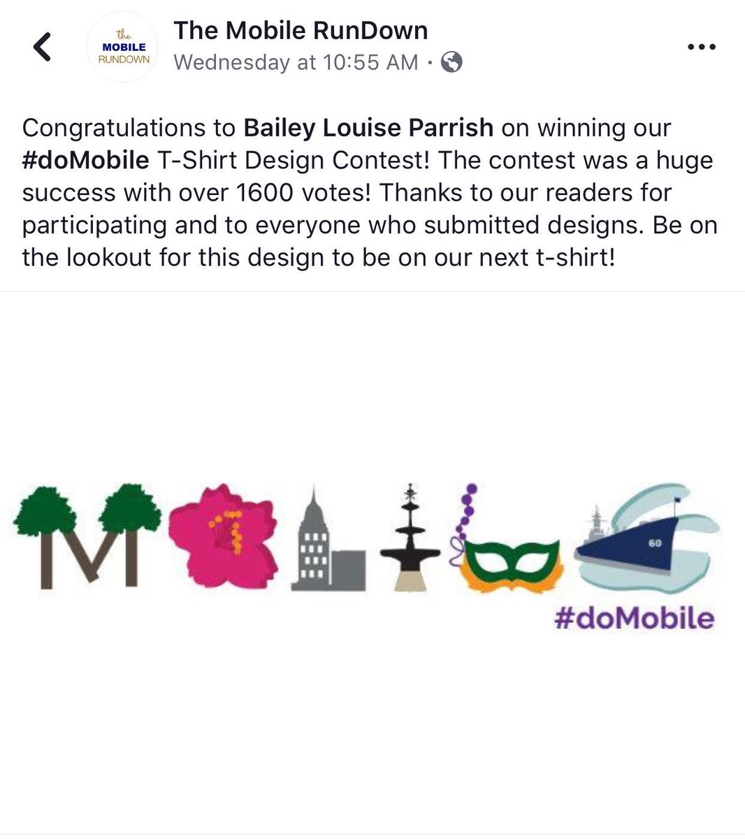 hatleyr's tweet photo. Congratulations to graphic design senior and #aiga student group president  @sprhill @_Bailey_Louise_ for winning #domobile T.Shirt contest with her design! Go Bailey!!! @MobileRundown #shcfamily #shcdesigner https://t.co/dx4FbAUkWR