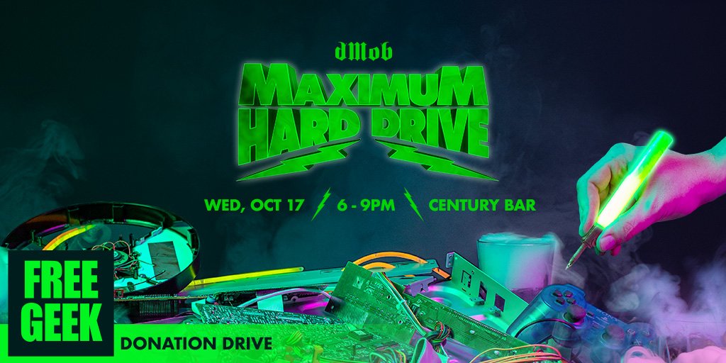 aigaportland's tweet image. We are bringing the dead back to life at our October dMob! For our October dMobCollabs, we partnered with The Fiction Tribe to bring you MAXIMUM HARD DRIVE. Give new life to your old electronics with our Free Geek donation drive. bit.ly/2ChhN0y #dmob #dmobcollabs