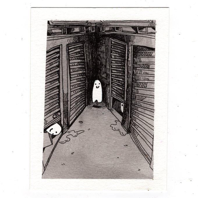 #inktober day 14 - storage unit ghosts 