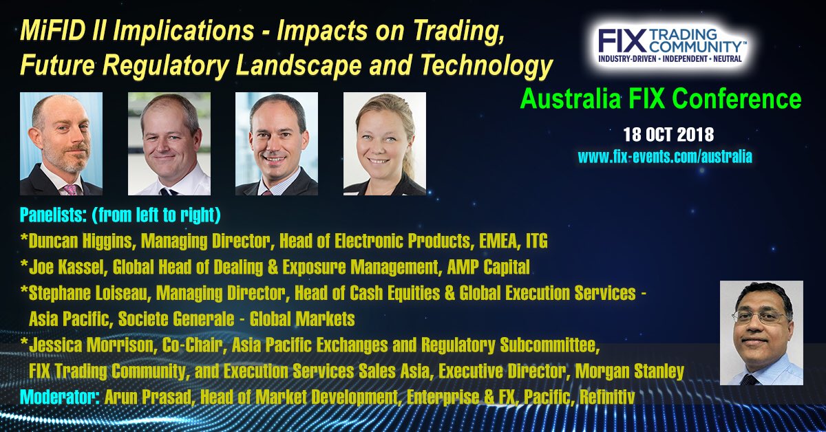 FIX_Events's tweet photo. Reflecting on 10 months of MiFID II, the panel discussion tomorrow will look at the implications we witnessed so far, via some quantitative analysis, and discuss how it will reshape trading and technology going forward. #fix_events https://t.co/0cESHamYWp