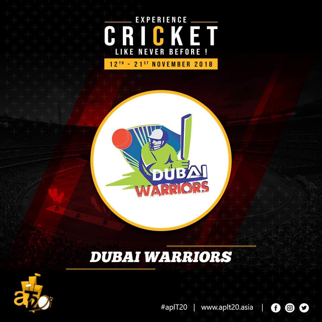 LeagueAsian's tweet photo. Introducing #DubaiWarriors representing the global city of #Dubai from United Arab Emirates. 
*NOTE: Last date for registrations has been extended to 20th October 2018. HURYY UP!!*
VISIT: https://t.co/LcFK8SD1qR

#APLT20 #AsianPremierLeague #Team #Introduction https://t.co/rs85nKekp5