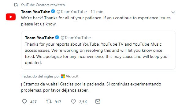 itsabrahamsg's tweet photo. Ya restauraron el servicio @YouTubeMexico #YouTube #ConYoutube https://t.co/4nNk5yE21t