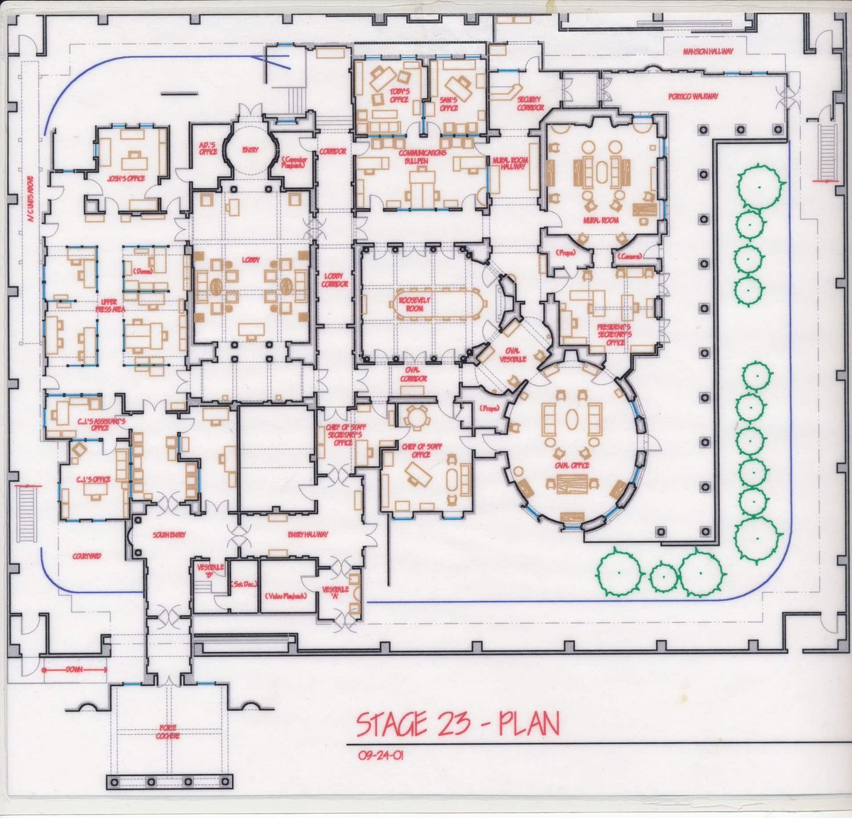 PJSActor's tweet photo. Awesome #westwing memento posted by https://t.co/SxU7fHeYXK podcast. A map/blueprint of the set, dated September 2001. https://t.co/Au3VuhG5xk