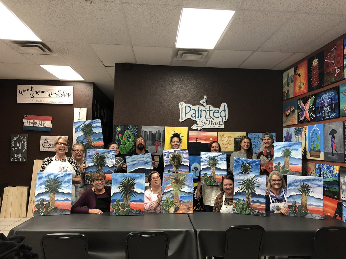 TomLeaInstitute's tweet photo. We had such a fun time with this crew recreating Tom Lea’s “Rio Grande”. Also, big shout out to Ashton from iPaintedThat! for doing an awesome job &amp; to Paola Seegers for creating the blue print to follow!! #tomlea #tomleamonth2018 #tomleainstitute #ipaintedthat #riogrande #elpaso https://t.co/Wl1jkIFaZB