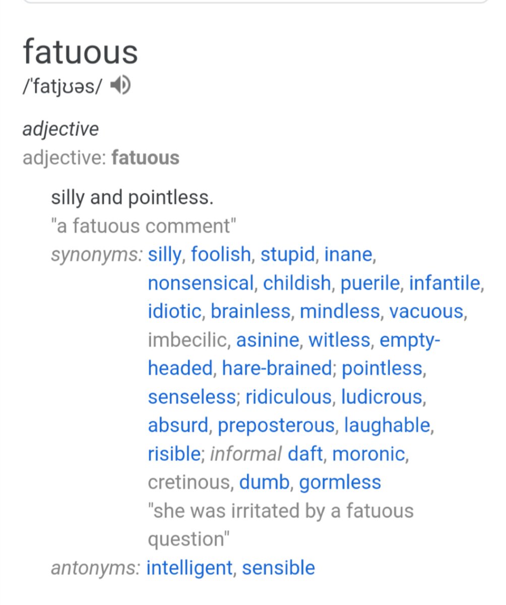 WordZoned's tweet photo. Fatuous: silly and pointless
#wordoftheday #wordzoned https://t.co/EtwNFgjoGg
