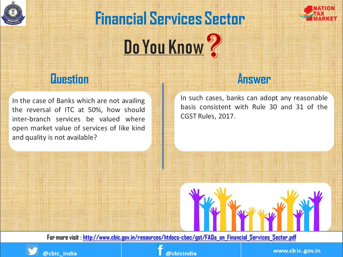 cbic_india's tweet photo. Financial Services Sector
FAQs on GST related issues of Financial Sector
#Banking #Insurance #StockBrokersSector #FAQsFinancialSector https://t.co/EvrHe0lXUk