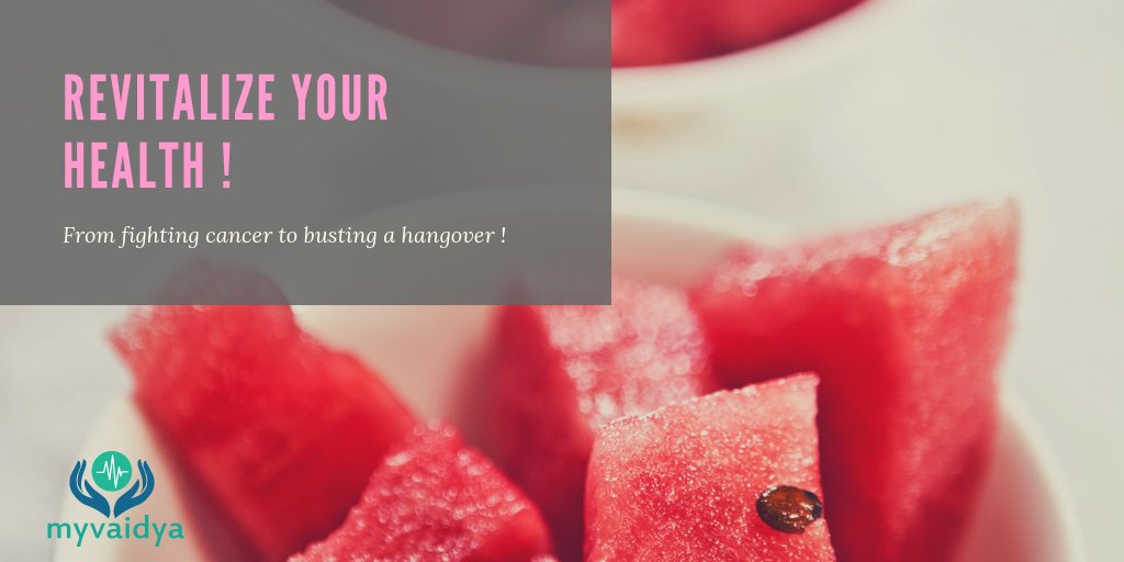 MyVaidya's tweet photo. KNOW THE HEALTH BENEFITS OF WATERMELON NOW!

Deadly Enemy of Cancer
Keeps Cardiovascular Diseases at Bay
Prevents Asthma &amp; Lowering Blood Pressure
Prevention of Kidney Disorders
Reduction in Muscle Soreness &amp; depletion of Insulin Resistance
@MyVaidya #myvaidya https://t.co/ayGHkdqlC0