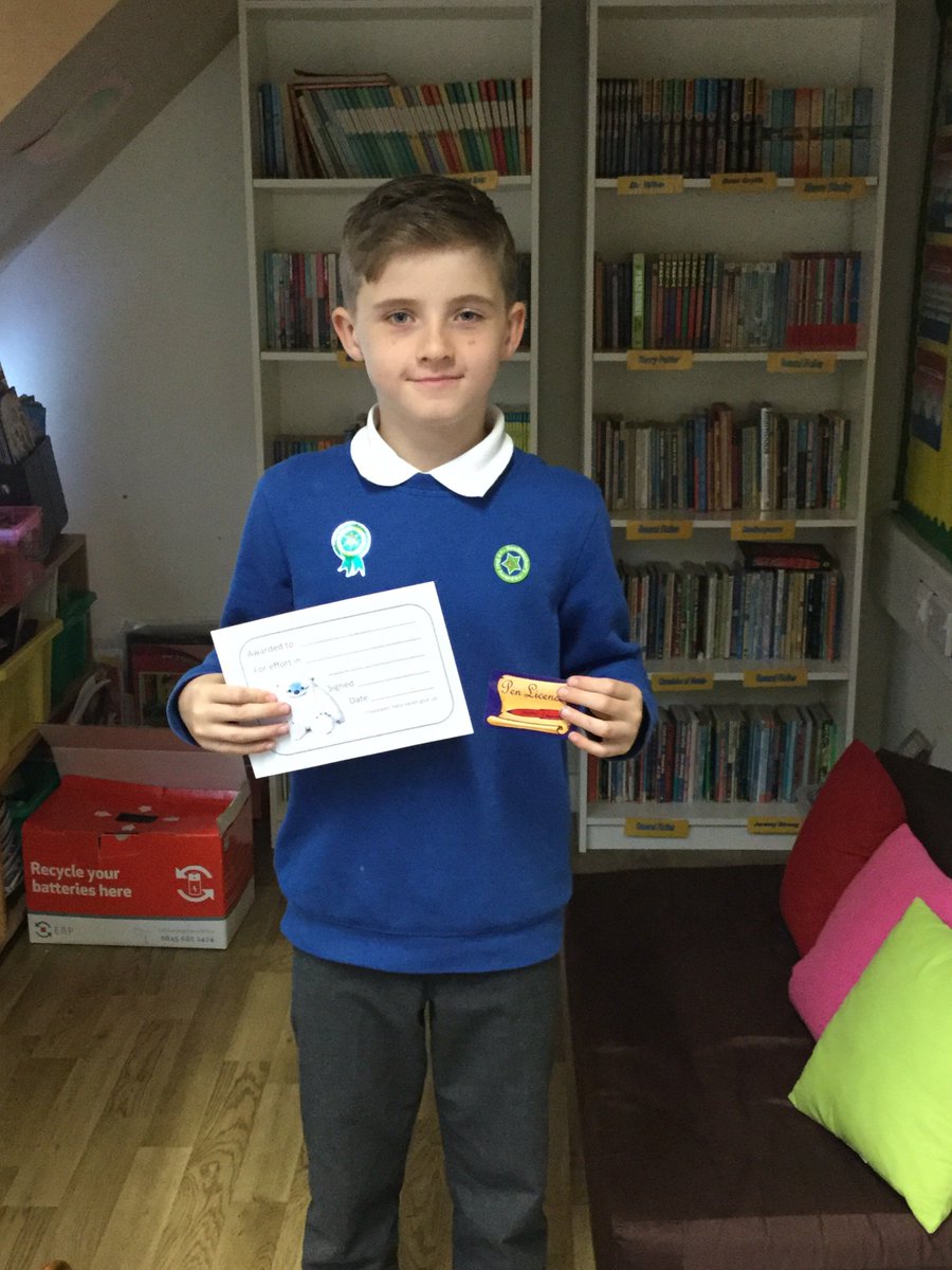 YnysowenPrimary's tweet photo. A worthy recipient  of #yestynyeti from Mrs Nicholls` class (usually only given on a Friday), for demonstrating excellent perseverance to improve the presentation of his work and gaining a pen licence. https://t.co/LSrcuQNE0i