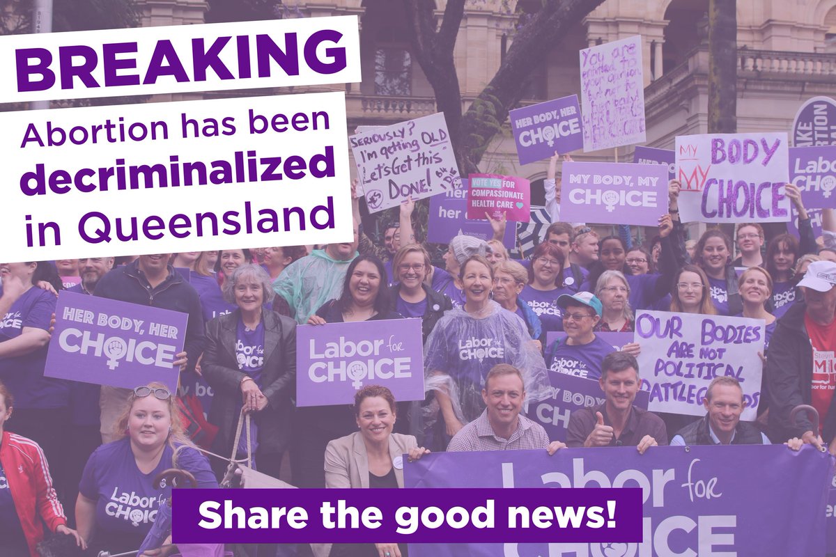 Abortion has just been decriminalised in Queensland, confirming this is a health issue for a woman not a criminal one. To all that who fought for many years to pass this important reform – thank you. #qldpol