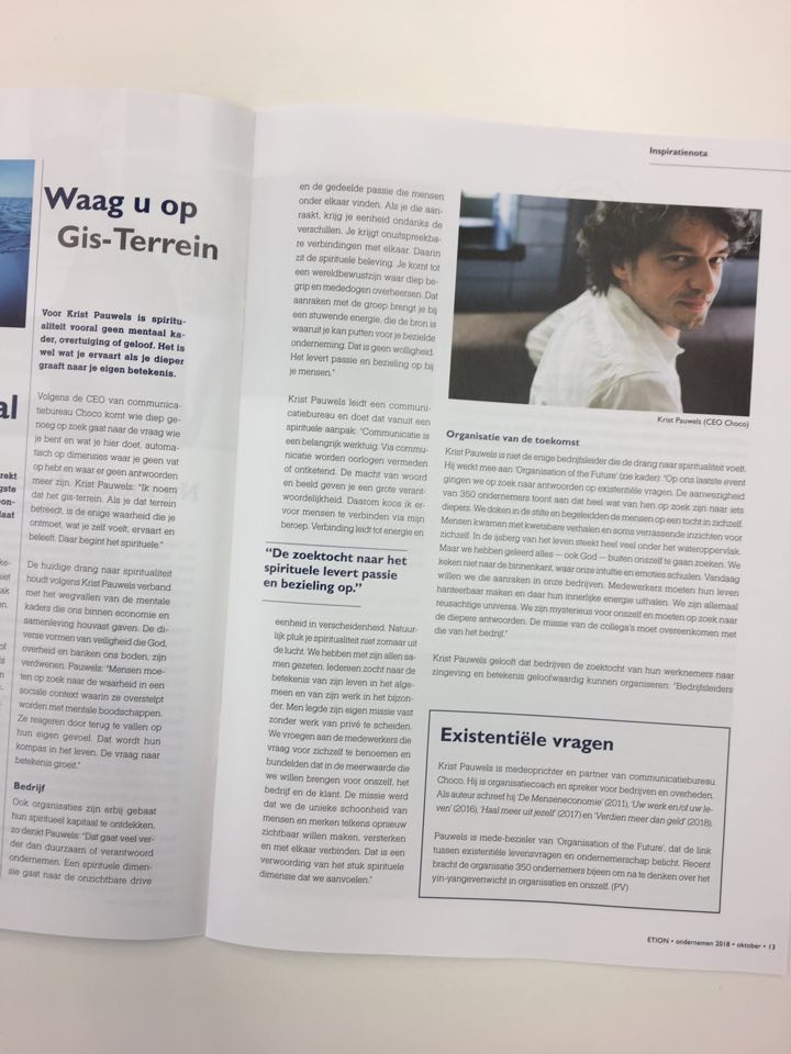 chocosays's tweet photo. Uitnodiging van @kristpauwels voor meer zingeving en betekenis, deze maand in magazine Geëngageerd ondernemen van @ETIONforum #inspiratie #ondernemen https://t.co/yWxJt1kWGy