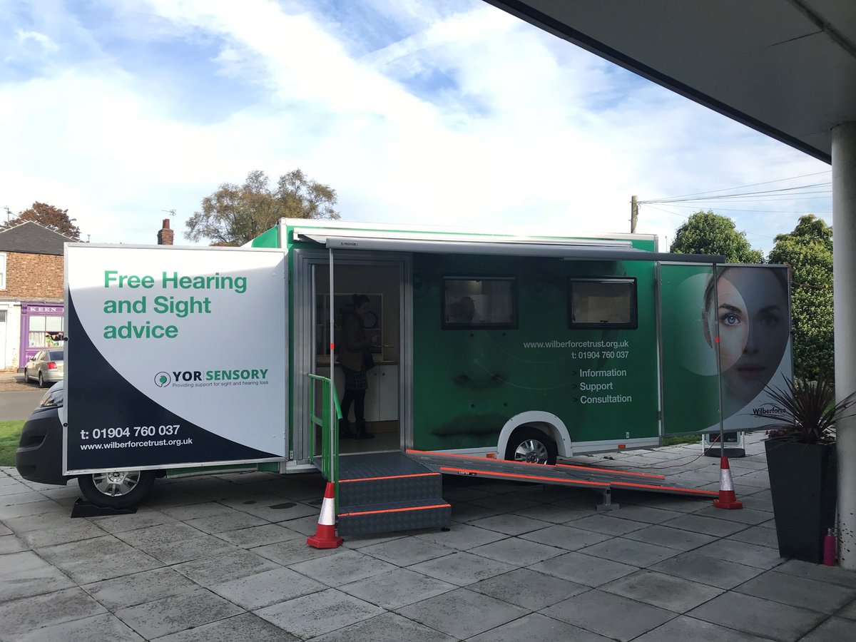 WilberforceYork's tweet photo. The outreach van is all set up at Acomb Explore. Come down with your questions and queries if you or anyone you know would benefit from information and support on living with sight loss, hearing loss or both. https://t.co/1h0IeKEOSa