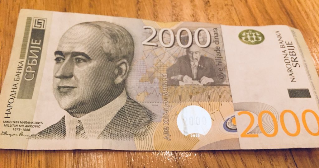 martinezboti's tweet photo. Love to see Milutin Milankovic on the 2000 dinar note. How cool is that?!!!#ClimatEU18 @theFosterlab @ChalkyOceans @MichaelHenehan @greenocean14 @climate_badger https://t.co/4V7ipDyD5w