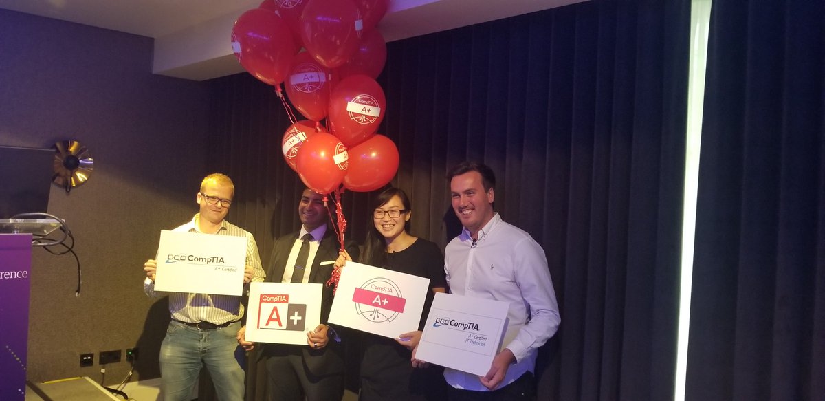 jamesstanger's tweet photo. IT leaders holding the @CompTIA A+ brands used when they got certified. Graham Hunter and I had a chance to talk with these folks here at the EMEA conference. They used A+ to get their careers started, and are still using it today, now that they have shifted into management. https://t.co/PwpyaLePSy