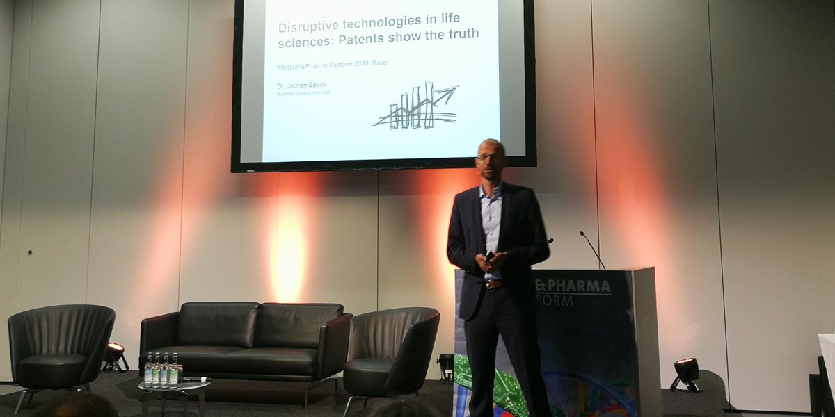 Medtech__Pharma's tweet photo. Jochen Spuck from IGE/IPI  presents on disruptive technologies in life sciences and what be learned  from patents https://t.co/pEkBDr24ok #medtech #pharma #MPP2018 https://t.co/fvK4GQYHpg