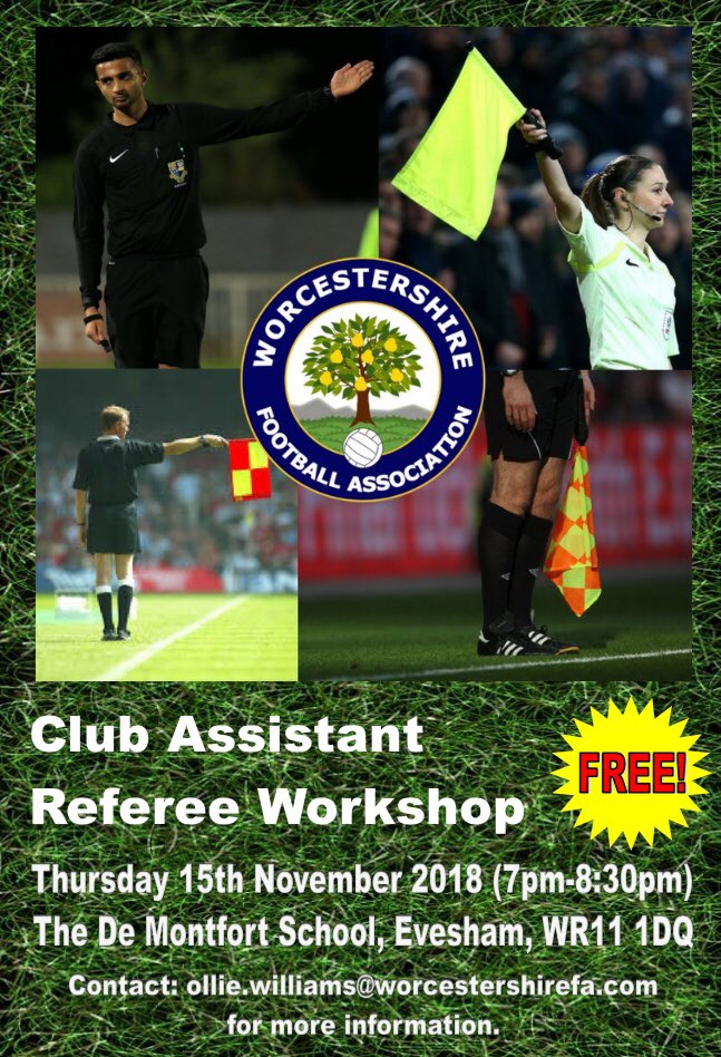 WorcsFA's tweet photo. 📣 OPPORTUNITY ALERT! 📣

Do you regularly run the line at your local club? 

Fancy finding out more about being an Assistant Referee?

Ping us over an e-mail for info about our FREE Assistant Referee workshop this November. 

Details below.

👇 https://t.co/HkIh2Ye56o