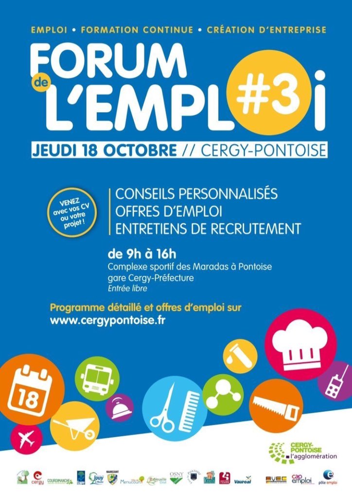 Amandine_Masse's tweet photo. Forum Emploi de Cergy-Pontoise J-1 !!! 
86 entreprises proposent plus de 1000 postes à pourvoir ! 
L'agglomération de Cergy-Pontoise et ses partenaires vous donnent rendez-vous ce jeudi de 9h à 16h au complexe sportif des Maradas à Pontoise ! https://t.co/6wa1hGcsCJ