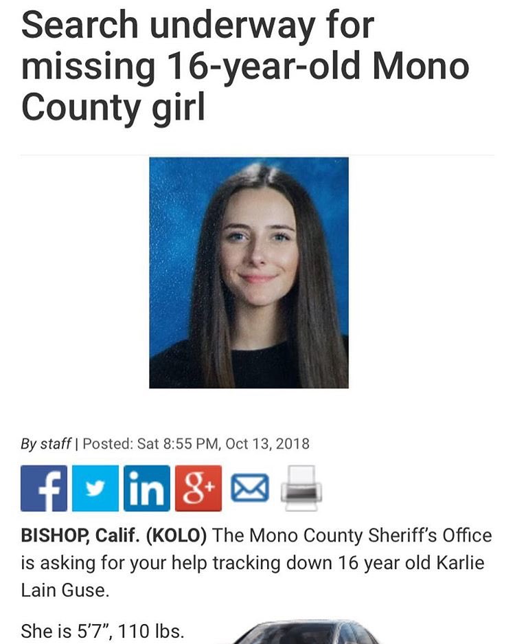 zach_riccomini's tweet photo. Karlie Lain Guse is one of my best friends and I believe we will find her. I��ve only been in Bishop for a little over a year but Karlie is one of the few people that I can sincerely call a good friend and I will not stop looking until she is home, safe. #bringkarliehome https://t.co/CVroD2iFOT