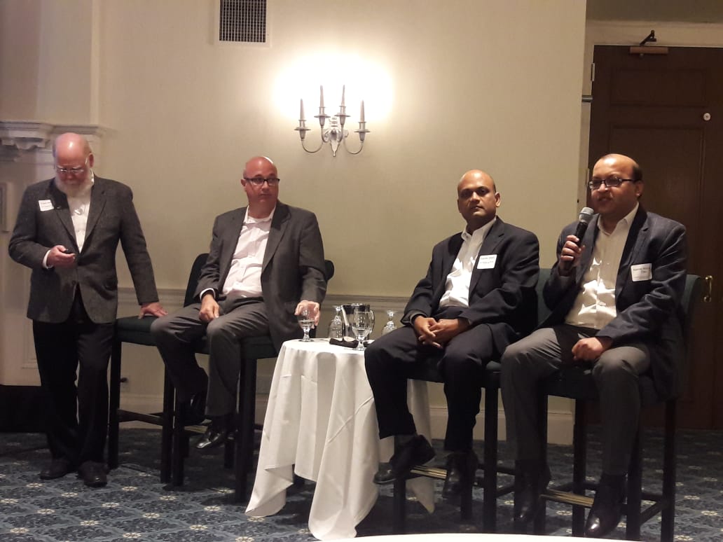 CTCaptives's tweet photo. Great start to @CTCaptives 2018 Collaborative! Kamal K Das from @Pentationatics, David Griggs of @MetroHartford,  Kalpesh Sheth &amp; @FrankSentner for opening night panel on #Insurance #Innovation at @hartfordclub  #captiveinsurance #innovation https://t.co/TOAk7iuwux