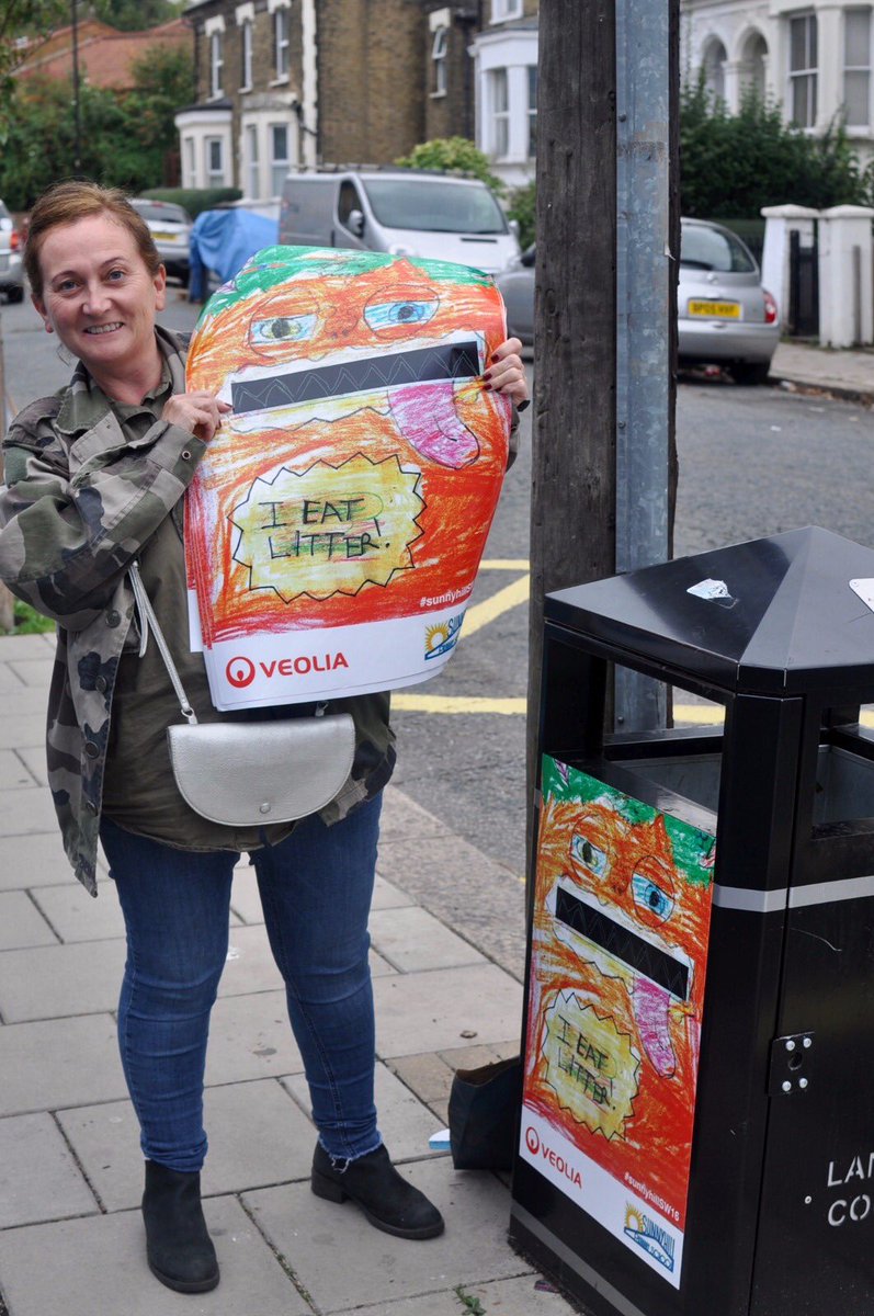 Proud that the #littermonster bins idea -reality has finally arrived thanks @Veolia & new movement @GrnOnionProject for your support & client @SunnyhillSW16 for allowing an idea to be utilised & included in  #schoolstreetchampions concept - I’ve always been a #womble @MyStreatham