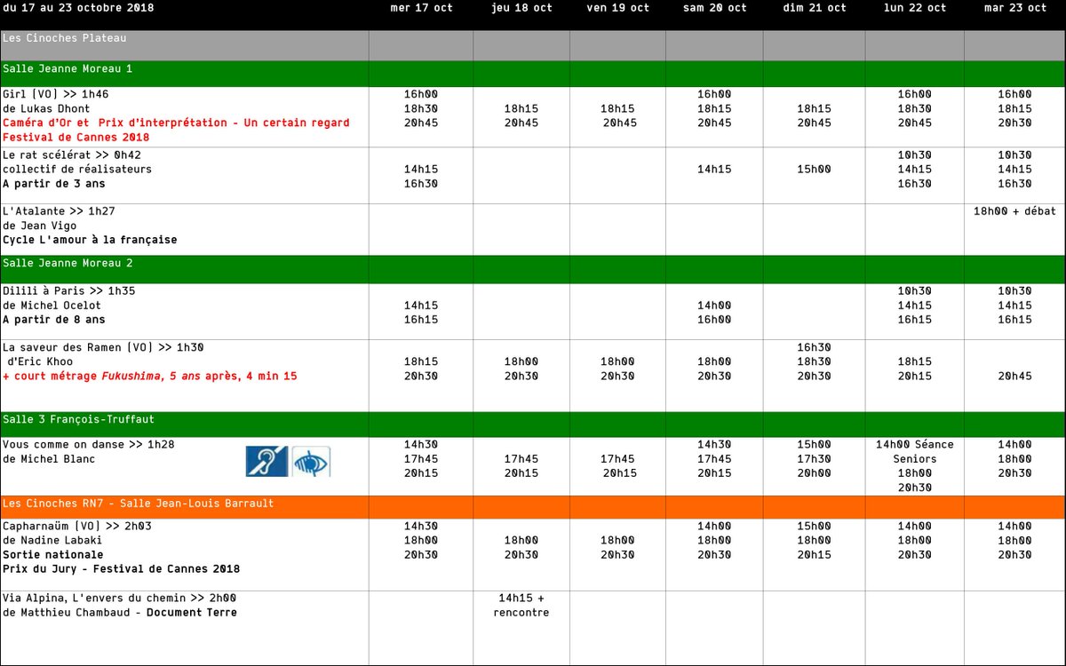 cinoches's tweet photo. Les horaires des Cinoches Plateau et RN 7 du mercredi 17 au mardi 23 octobre sont disponibles https://t.co/gWfS5CJTbZ https://t.co/GizQade0Xw