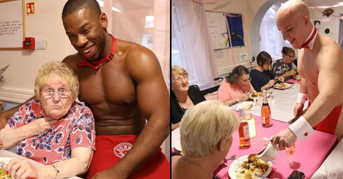 ladbible's tweet photo. Elderly women are served by 'butlers in the buff' at care home. It was 89-year-old Joan's idea... https://t.co/NdfP1kNkeE https://t.co/ZVOhyYrXQ6