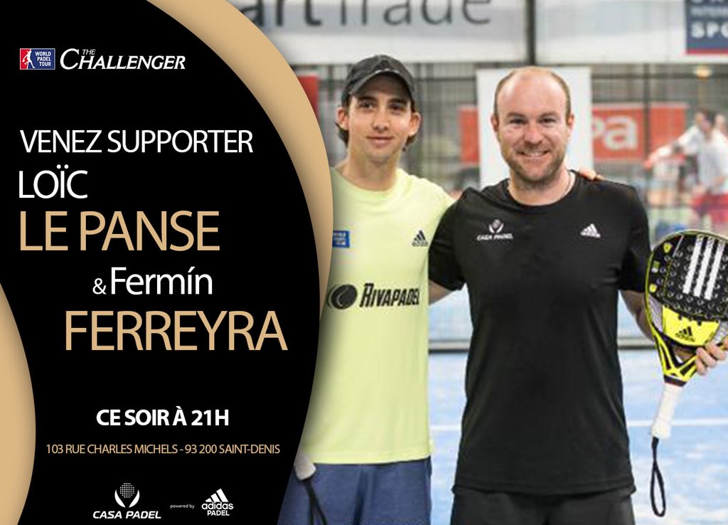 casa_padel's tweet photo. 💪 Rdv ce soir pour supporter notre paire &amp; #team @adidas_padel Loïc Le Panse &amp; Fermín Ferreyra à 21h @WPTChallenger #paris 2018 !

🍲🌯🍻🍷 Ambiance assurée ! https://t.co/TNj3fv4pJU