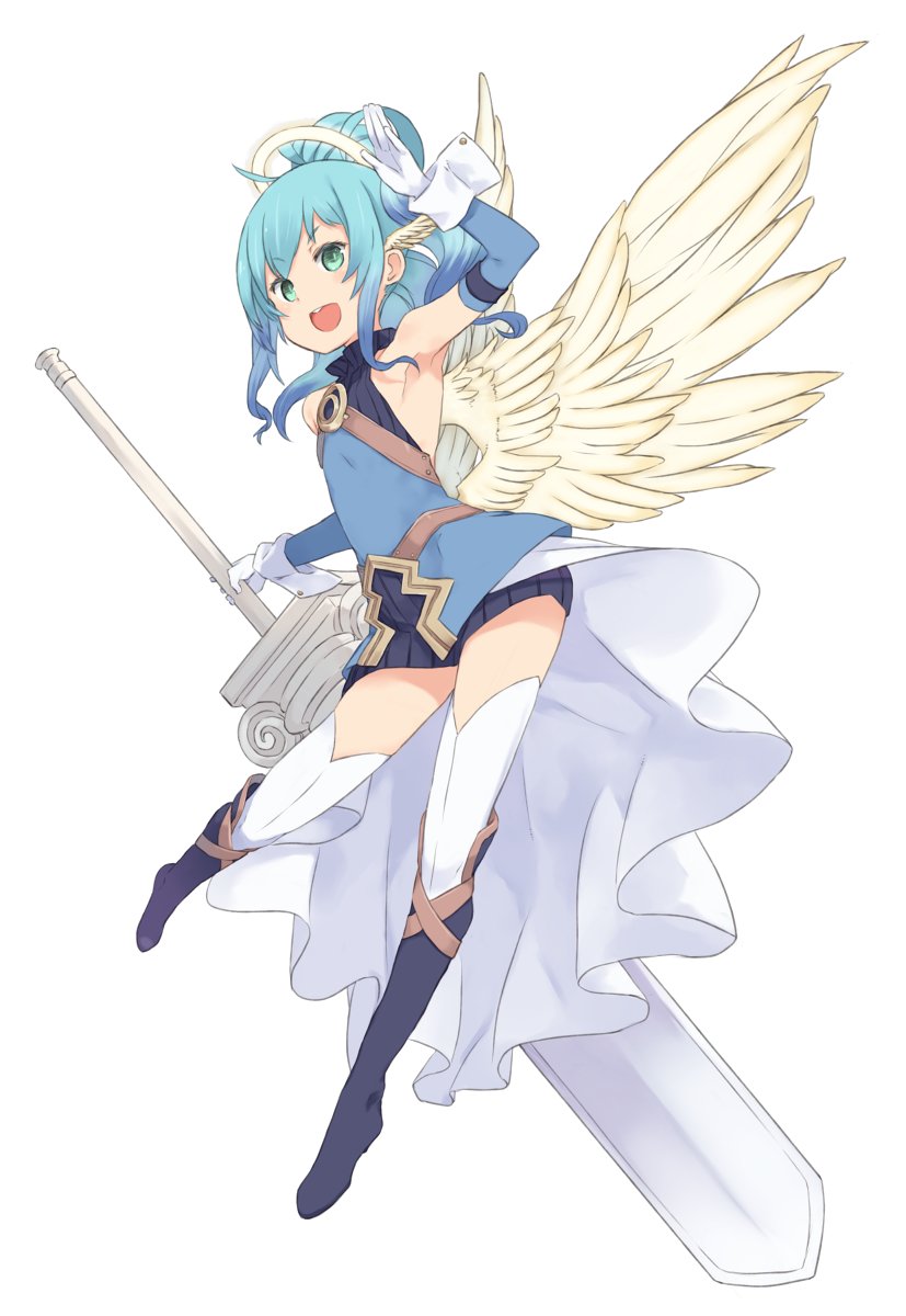 えー、じゃあ最初はお題の方で比較的最初に描いたほうで。 極ミネイションでは味方勢力にいた天使フリューエルさんの元デザインさんから。 ちょいと思い入れがあるので、実は立ち絵の構図も意識してました。 