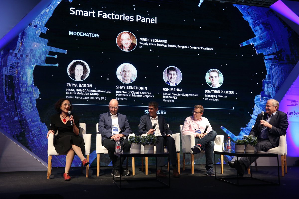 sncentral_'s tweet photo. 4th Panel: Smart Factories: @jonpulitzer, Managing Director @GE_Ventures, Mark Yeomans, Supply Chain Leader Europe @EYnews, Shay Benchorin, Director Cloud-Services @mentor_graphics, Zviya Baron, Head Innovation Lab BEDEK & Ash Mehra,Director Supply Chain @MDLZ #II42018 #GroveVC https://t.co/DxqjMgzBhB