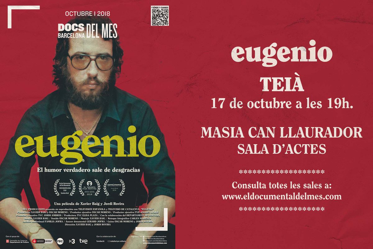Documental #Eugenio avui a Teià, <a href="/ajTeia/">Ajuntament de Teià</a>, a les 19h. a la sala d'actes de la Masia Can Llaurador.