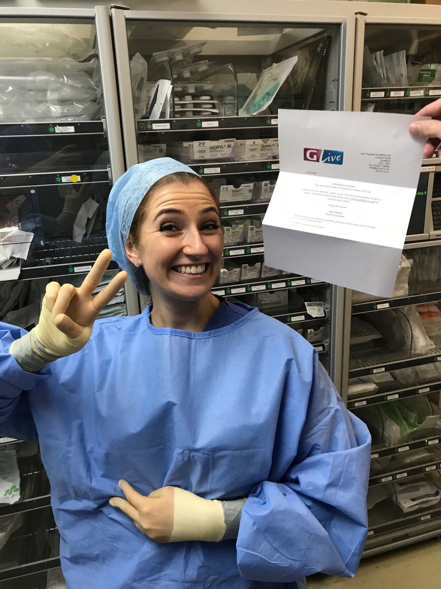 NHS's tweet photo. The Winner of #ScrubHero this week is Marta Marchetti! For going above and beyond in the urology specialty, making lists run smoothly. Marta wins tickets to a show at G-Live. Thanks @GLiveGuildford  for the tickets! @RSCHAnaesthesia @RoyalSurrey  @geeta_a  #WinWin https://t.co/RXUwx1f32a
