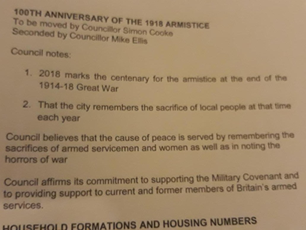 CllrJoanneDodds's tweet photo. Pleased 2 have had the opportunity to speak on the 100th Anniversary of the 1918 Armistice motion at full council last night https://t.co/LJBlHb9ujd