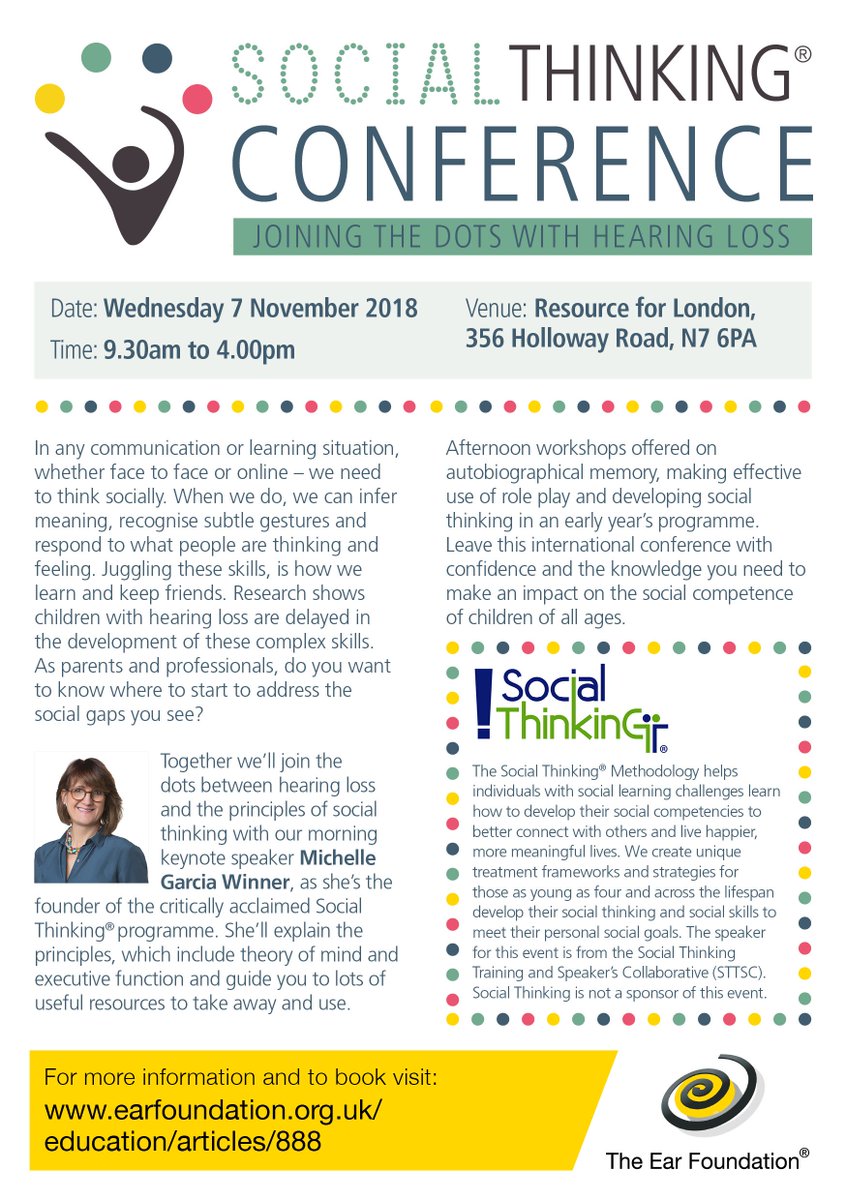 We can't wait until our #SocialThinking conference in a couple of weeks! There are still places left so why not join us earfoundation.org.uk/education/arti…