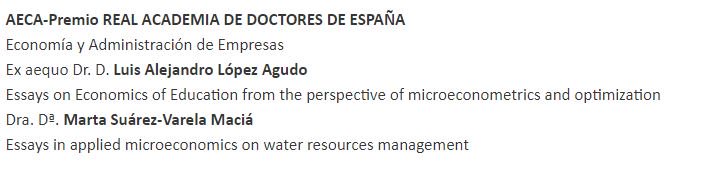 YWP_Spain's tweet photo. Hoy la YWP @Martasvm recibe un premio de la Real Academia de Doctores de España en la categoría de 'Economía y Administración de Empresas' por su tesis "Essays in applied microeconomics on water resources management": https://t.co/eQms4RzMQX

Enhorabuena 👏👏👏 https://t.co/05bkzsub6u