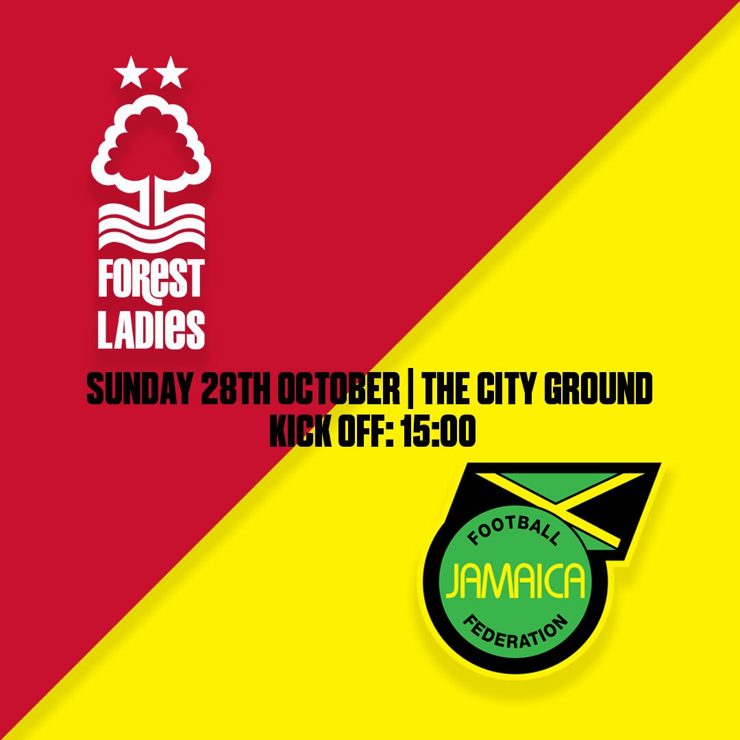 NFFC's tweet photo. 🎟 Back the Ladies!

@ForestLadies take on the Jamaican Reggae Girlz at The City Ground on Sunday 28th October (kick-off 3pm) and you can be there to cheer them on. Book now 👉 https://t.co/3JhKSK2FG4

#NFFC https://t.co/oaUVLCV9u8