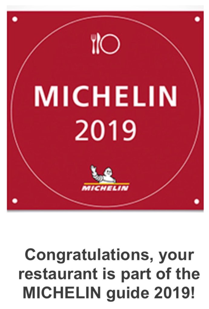 Delighted to receive confirmation from #TheMichelinGuide of our inclusion for the 2019 guide. We as a team are absolutely chuffed #KeepItLocal #donegalfood #michelinplaque we open 7 nights a week not an easy task but we love it. .
.
Today’s a good day