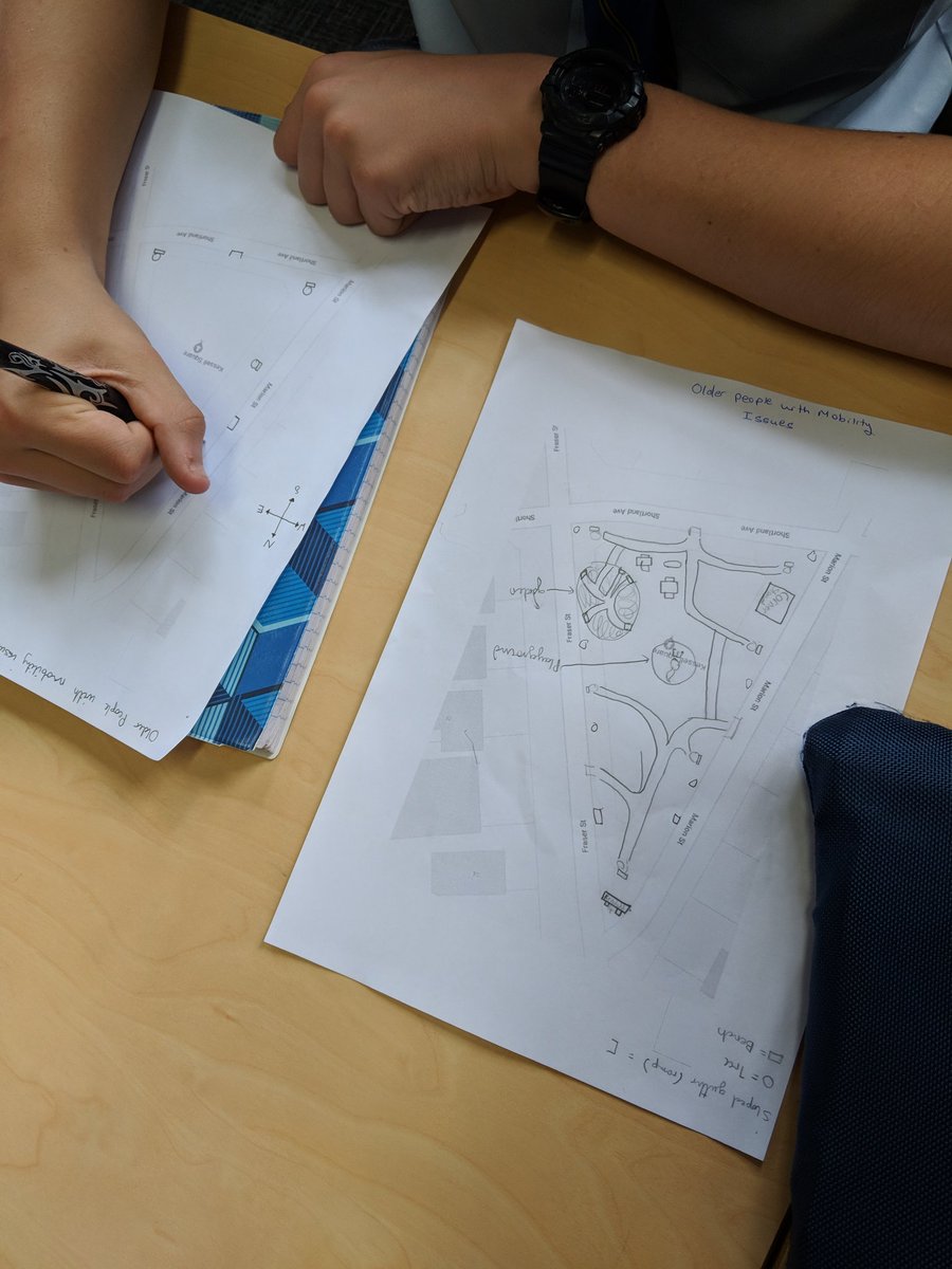 Mr_Sciortino's tweet photo. Took my Yr 8 #geography extension class to the local park today for some #fieldwork. They redesigned and marketed the park for a specific community. Some great ideas and thinking coming out of the class #GeoSPC #spclearn https://t.co/KwHyzakryb