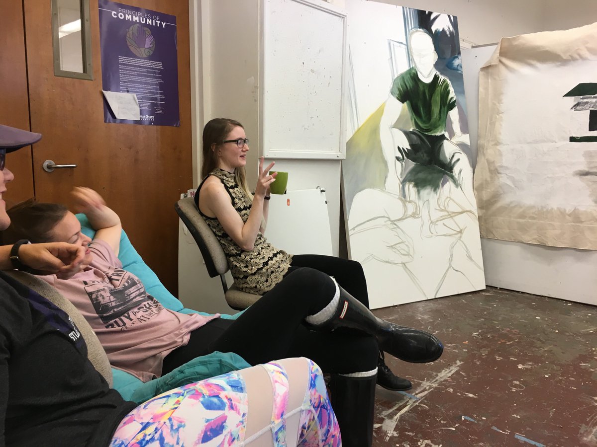 KStateArtDept's tweet photo. Advanced Painting Critiques is where work goes from good to great! #KState #artdept #art #painting #paint #ART650 #critiques #alwayslearningalwaysgrowing #createsomethingneweveryday #studioart https://t.co/Yqtb7zKAtR