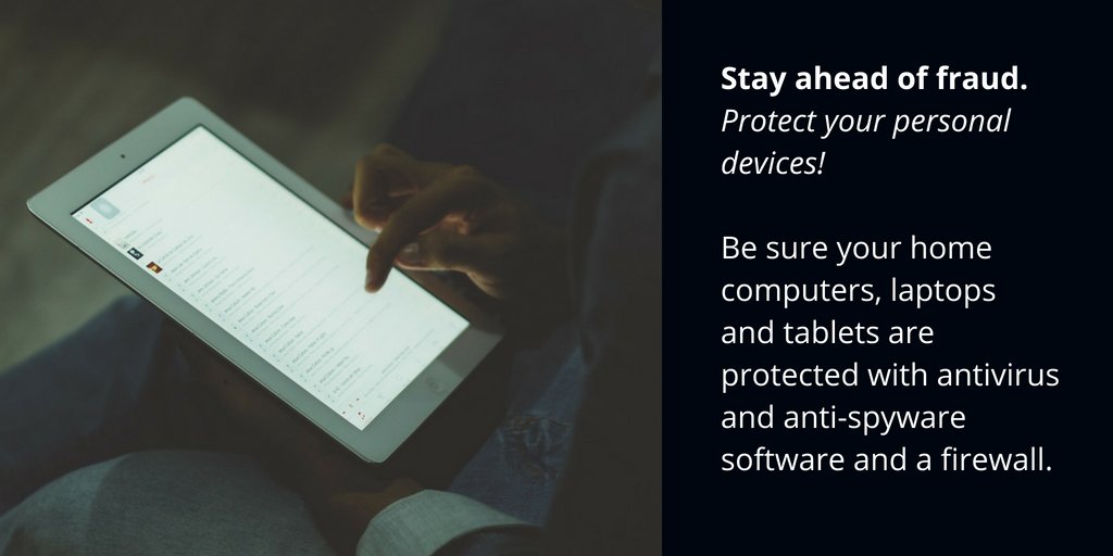 TruStage's tweet photo. #MemberTIPS: Remember to protect your personal devices and your home office from fraudsters. https://t.co/q7ruK4d4TP