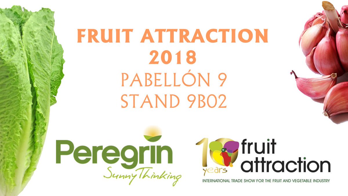 sat9989peregrin's tweet photo. ¡Buenas tardes! 
Nos vemos en Madrid, en @feriademadrid 
Solo quedan 5 días... ⏳
➡️ F R U I T A T T R A C T I O N 2018 ⬅️🥬🥦
#Peregrin #SunnyThinking #FruitAttraction #FruitAttraction2018 #Madrid #Feria #FrutasyVerduras #IFEMA #FeriasyCongresos #Almería #Pulpí #Ajos #Lechugas https://t.co/a1r3eTBJPl