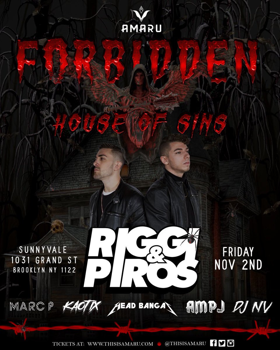thisisamaru's tweet photo. We are happy to announce that we will be having @riggiandpiros play for us Nov 2nd in Brooklyn for our post Halloween party! Go follow @thisisamaru for the tickets and the latest updates! Buy your tickets now @ https://t.co/6mS1oDuJ5k
#riggiandpiros #HALLOWEENPARTY2018 #edmlife https://t.co/QCsKKMJ5Ss