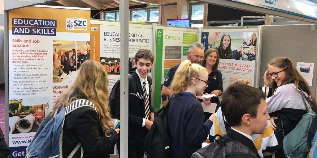 sizewellc's tweet photo. We are delighted to be involved in today’s @suffskillsshow at Trinity Park. Hundreds of #Suffolk students from schools across the county are learning more about exciting careers with @edfenergy #SSS17 #gofurther #jobhunter https://t.co/4vyk4EqrQv