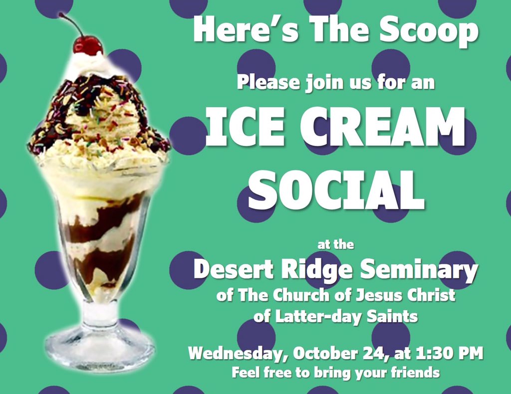 DRidgeSeminary's tweet photo. Looking forward to our annual Ice Cream Social next week at the seminary across from @DesertRidgeHS. #everybodyisinvited #bringafriend https://t.co/TtBYr7t1vB