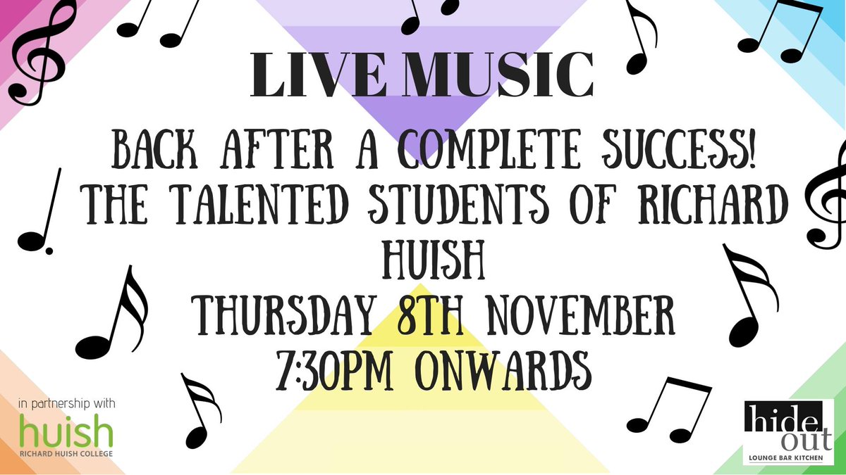 Thursday 8th November from 7.30pm - #HideoutTaunton in partnership with Richard Huish College is proud to present more local up and coming artists and bands. <a href="/richuish/">Richard Huish College</a>