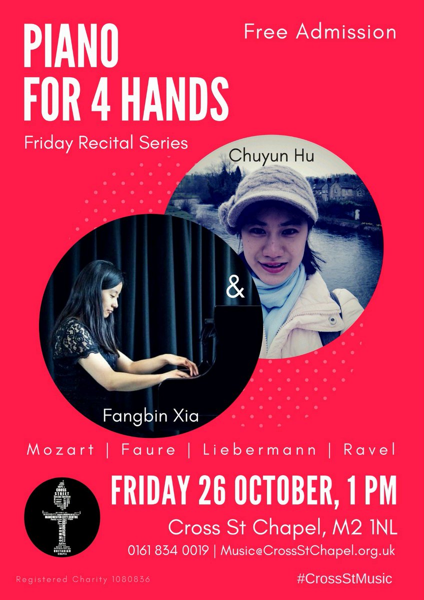 .<a href="/BBCRadio3/">BBC Radio 3</a> Fri 26 Oct, 1pm @ Cross St Chapel, M2 1NL, #Mcr. RNCM pianists in #FREE lunchtime recital. #CrossStMusic