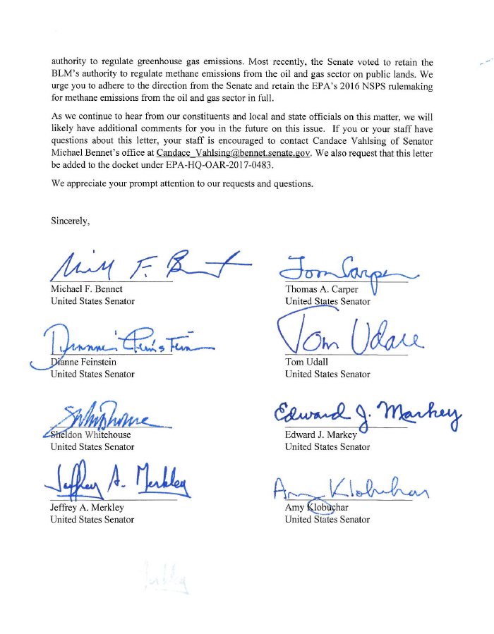 SenatorHeinrich's tweet photo. I just sent a letter to EPA Acting Administrator Andrew Wheeler urging him to halt the rollback of methane standards that improve air quality and public health, ensure we capture publicly-owned natural gas, and help us meet our responsibility to reduce carbon emissions. https://t.co/ZRnV3pt9is