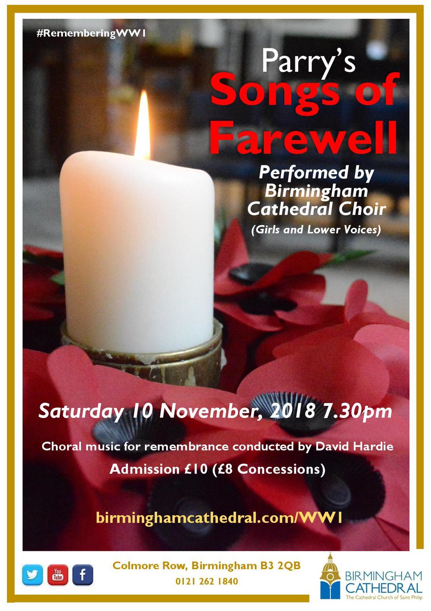 bhamcathedral's tweet photo. Tickets can be reserved for our very special #remembranceconcert on 10.11.18. Come and enjoy music by #Parry and remember those who fought and supported the nation during #WW1 https://t.co/vbvmladwbg #RememberingWW1 #SongsofFarewell https://t.co/UqUAEphmRH
