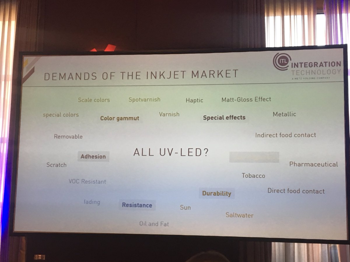 NarrowWebTech's tweet image. „Can the whole #inkjet market be covered with #LEDUV?“ the answer is not so easy as Achim Herzog from #integrationTechnology explains at @ESMA_Print #TheIJC #inkjet conference 2018