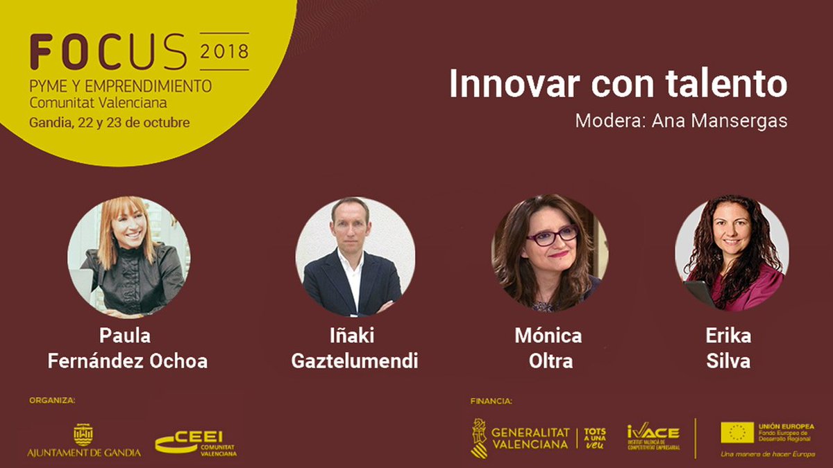 UrbalabGandia's tweet image. ▶️Innovar amb talent◀️  
 Taula redona amb @paulafdezochoa @i_Gaztelumendi @monicaoltra @EriSofi i @AnaMansergas 
 📅 22 d'Octubre
 ✏️ Inscriu-te gratuïtament en goo.gl/aFyHzC
#Innovación #Emprendimiento #Gandia @focuspyme @faesafor @aj_gandia @DianaMorantR @palauducal