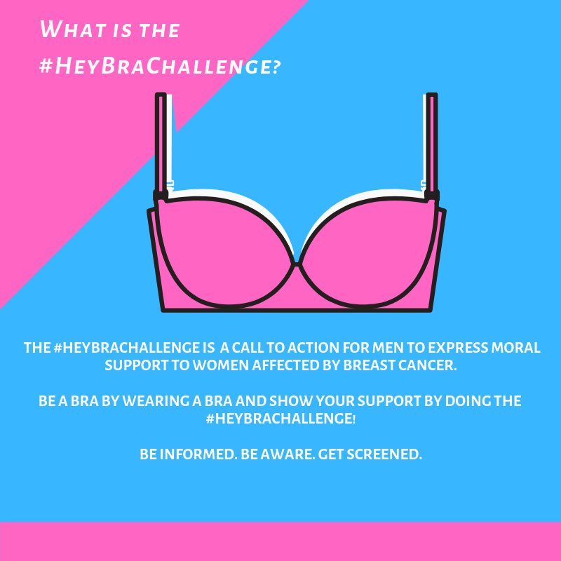 HeyBra_SA's tweet photo. What is the #HeyBraChallenge? And how do I become part of it? 
Be a Bra, and support #BreastCancerAwareness. Join in the conversation. https://t.co/0cTifm2H5J
